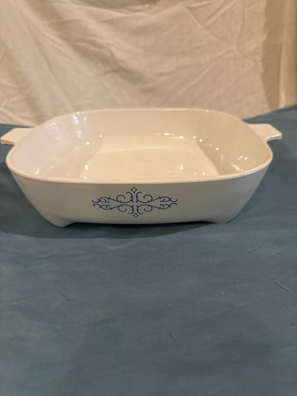 Vintage CorningWare Blue Scroll Microwave Browning Skillet Dish 10" (No Lid)